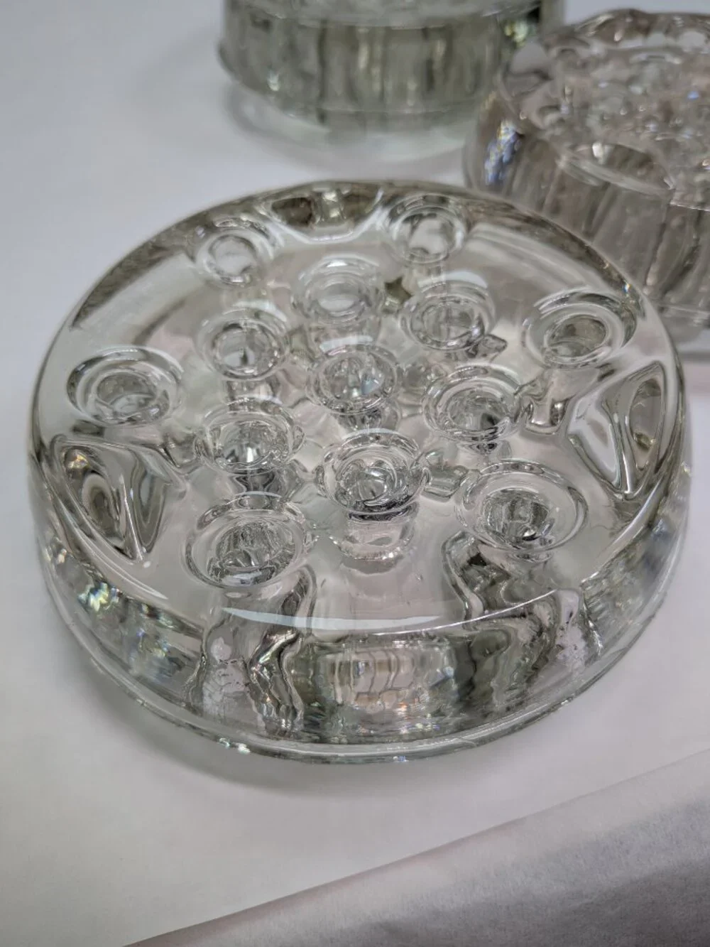Vintage Glass Flower Frog Lot of 3 Heavy Large STACKING 13-Hole Mixed Color